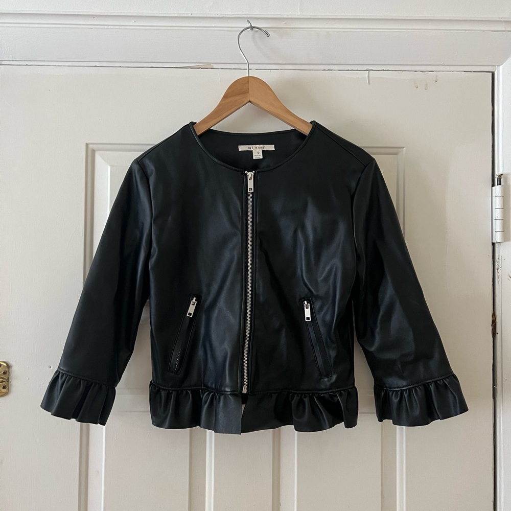 Faux cropped leather jacket
